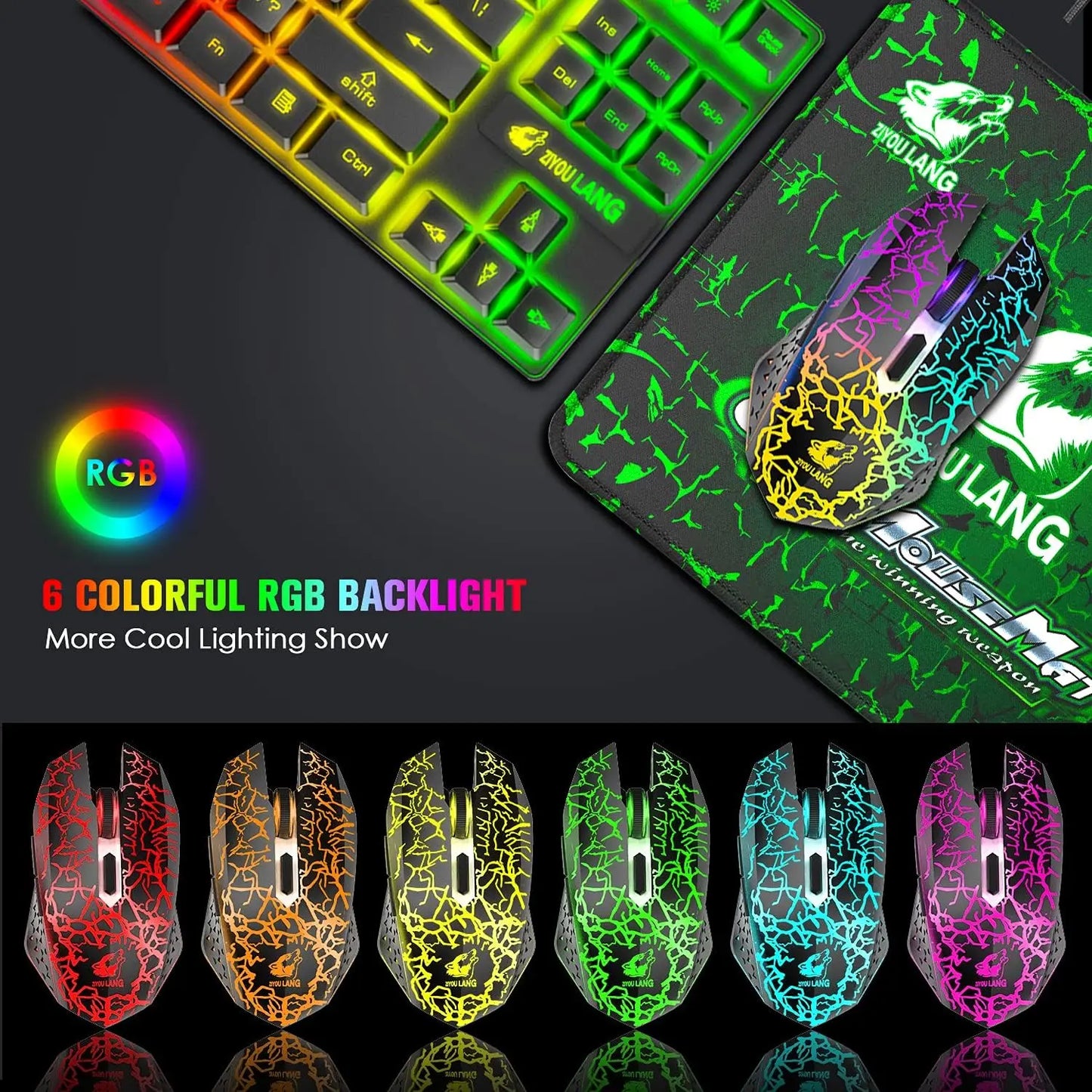 Wireless Gaming Keyboard and Mouse Comb
,Rainbow Backlit Rechargeable 3800mAh Battery,
87 Keys Mechanical Feel Keyboard