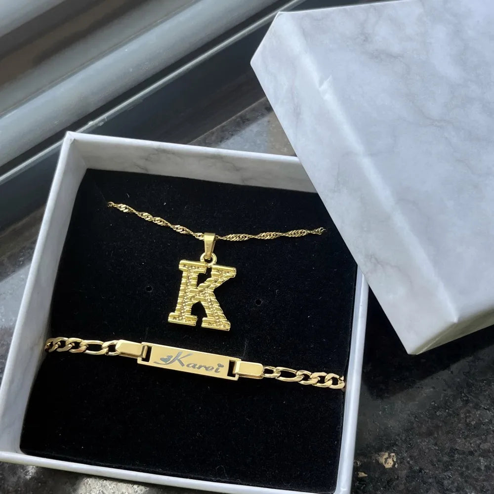Custom Name Bracelet With Initial Letter Pendant
Personalized Engraved Baby Name Bangles For Children