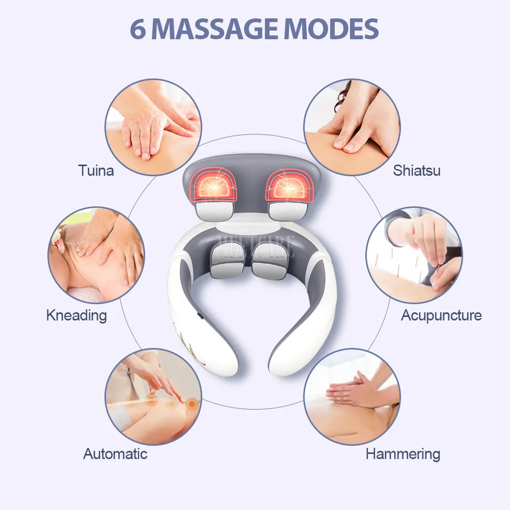 Wireless Neck Massager with Heating TENS Pulse Cervical Muscle Massage, Shoulder Pain Relief