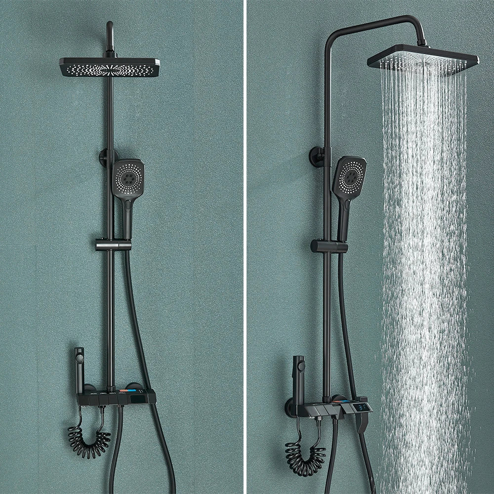 Black Smart Digital Display Shower Faucet Set Piano Style
Rainfall Bathroom System Grey Digital Mixer Tap Bidet Shower