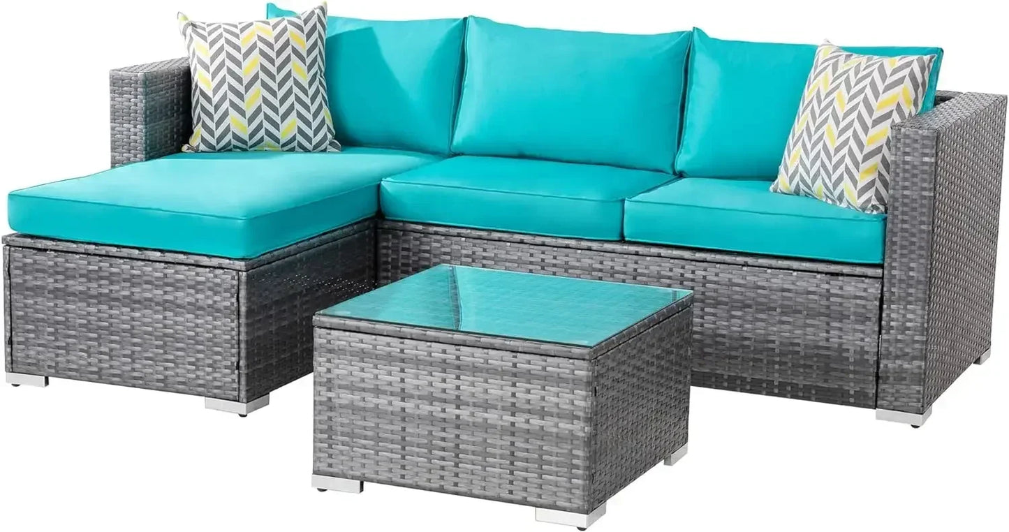 Outdoor Sofa Set of Rattan Wicker Sectional Patio Furniture Small Patio Sofa with Wicker Table
