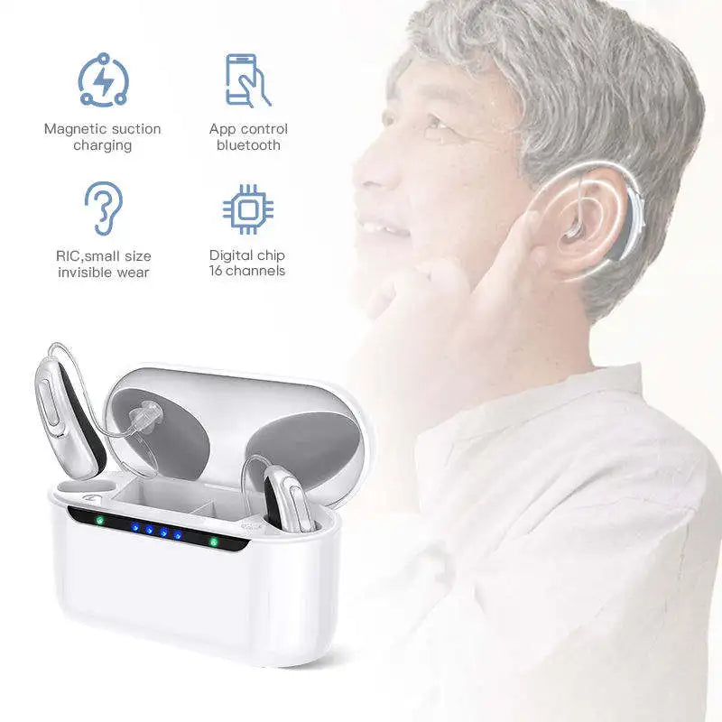 Bluetooth Rechargeable Hearing Aid 30 channel Behind the Ear Sound Amplifier