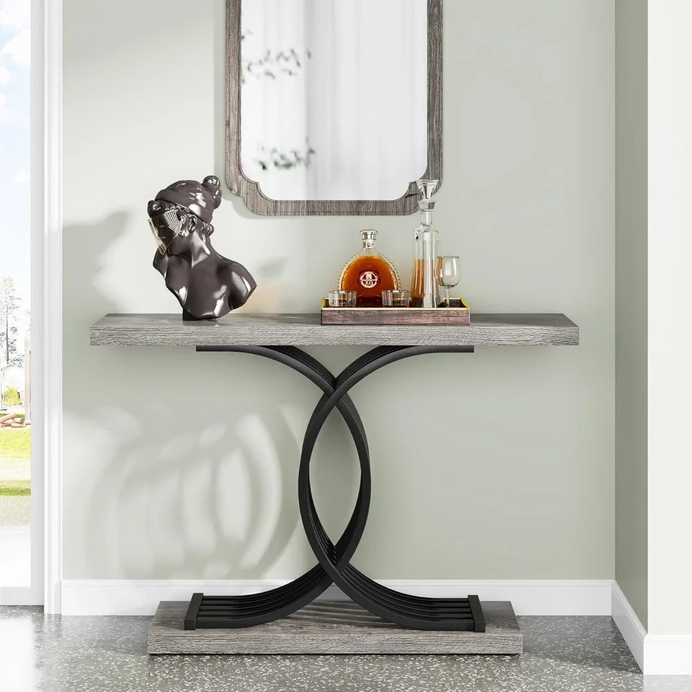 Industrial Entryway Table, 39-Inch Vintage Console Table
Accent Table with Geometric Metal Legs, Wood Sofa Table, Living Room