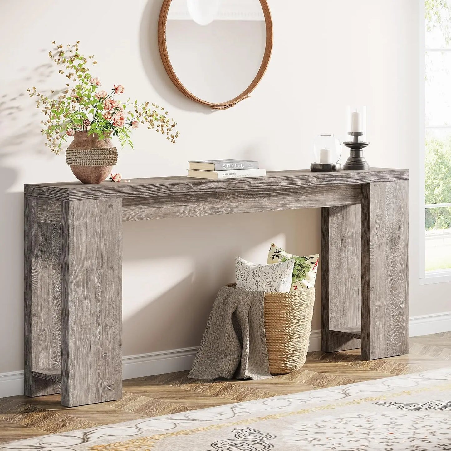 Extra Long Console Table,
Farmhouse Wood Sofa Table Behind Couch,
Narrow Entryway Accent Table for Living Room