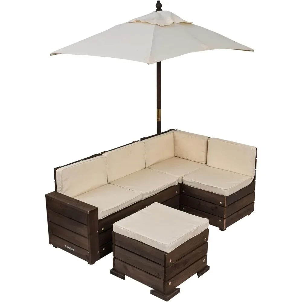 Footstool and Umbrella Set Outdoor Sessions Gardens Sets With Cushion Patio Furniture