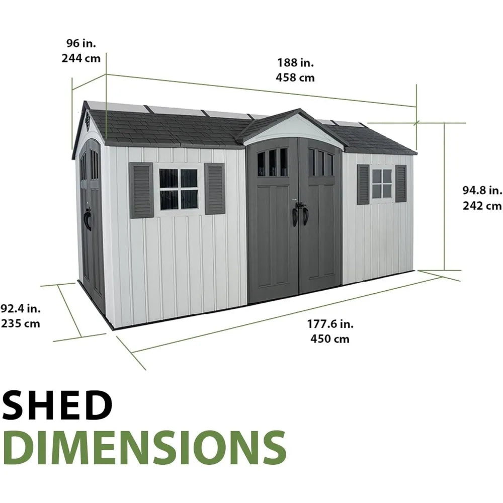 Dual Entry Outdoor Storage Shed, 15 x 8 Foot Sheds & Storage
for Garden Backyard, Patio, Lawn, Brown Gray Dual Entry