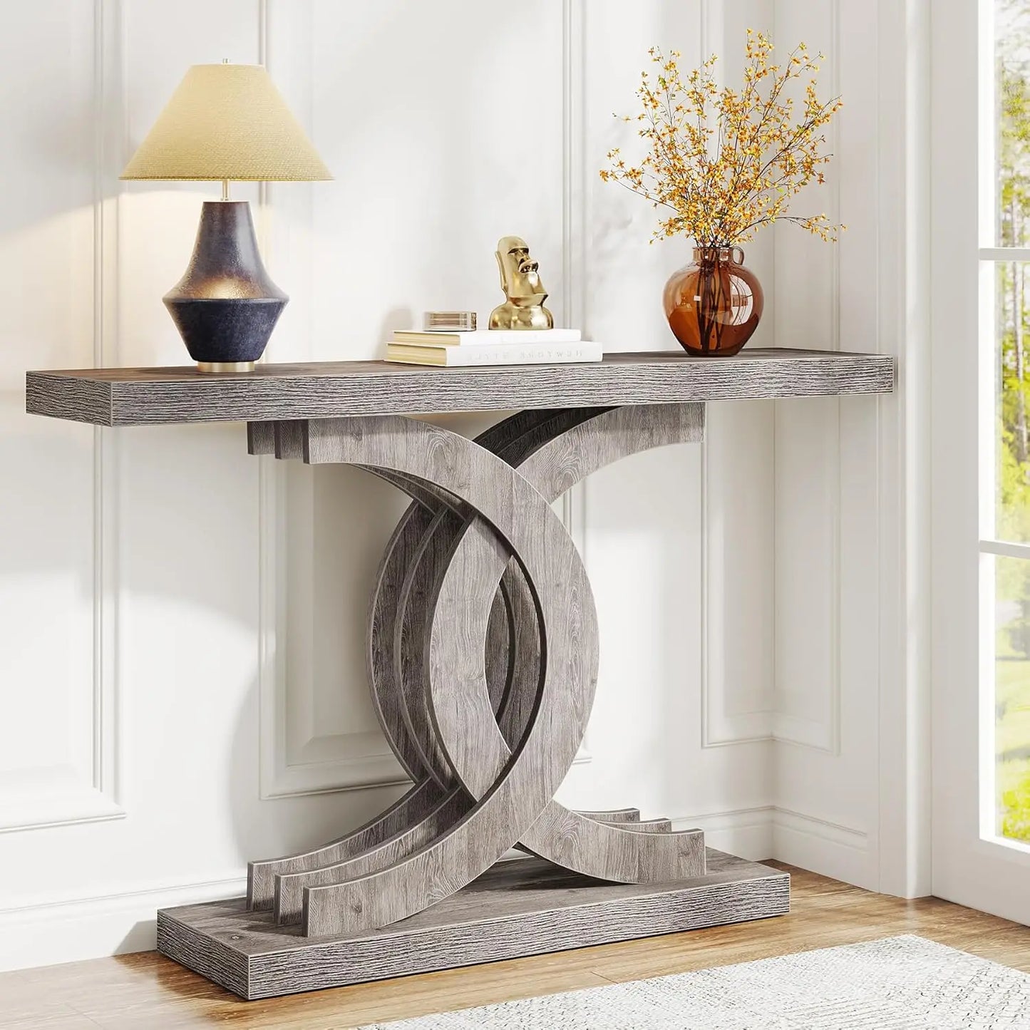 Industrial Entryway Table, 39-Inch Vintage Console Table
Accent Table with Geometric Metal Legs, Wood Sofa Table, Living Room