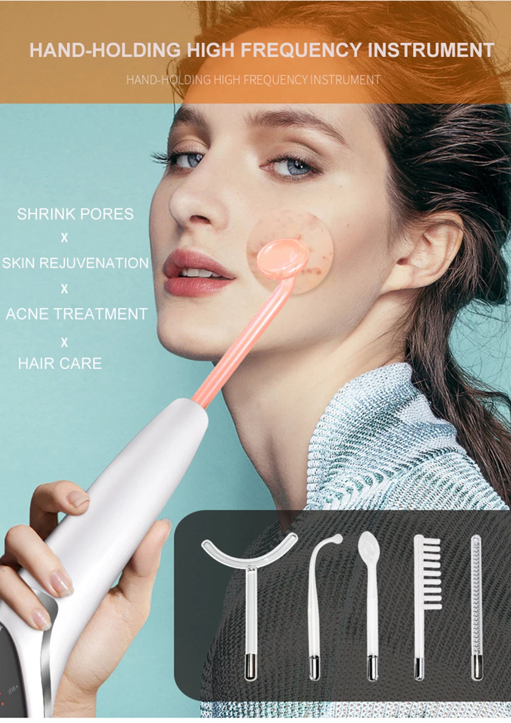 6 IN 1 High Frequency Electrode Wand w/Neon Electrotherapy
Glass Tube Spot Acne Remover Skin Care Face Hair Salon Beauty Device