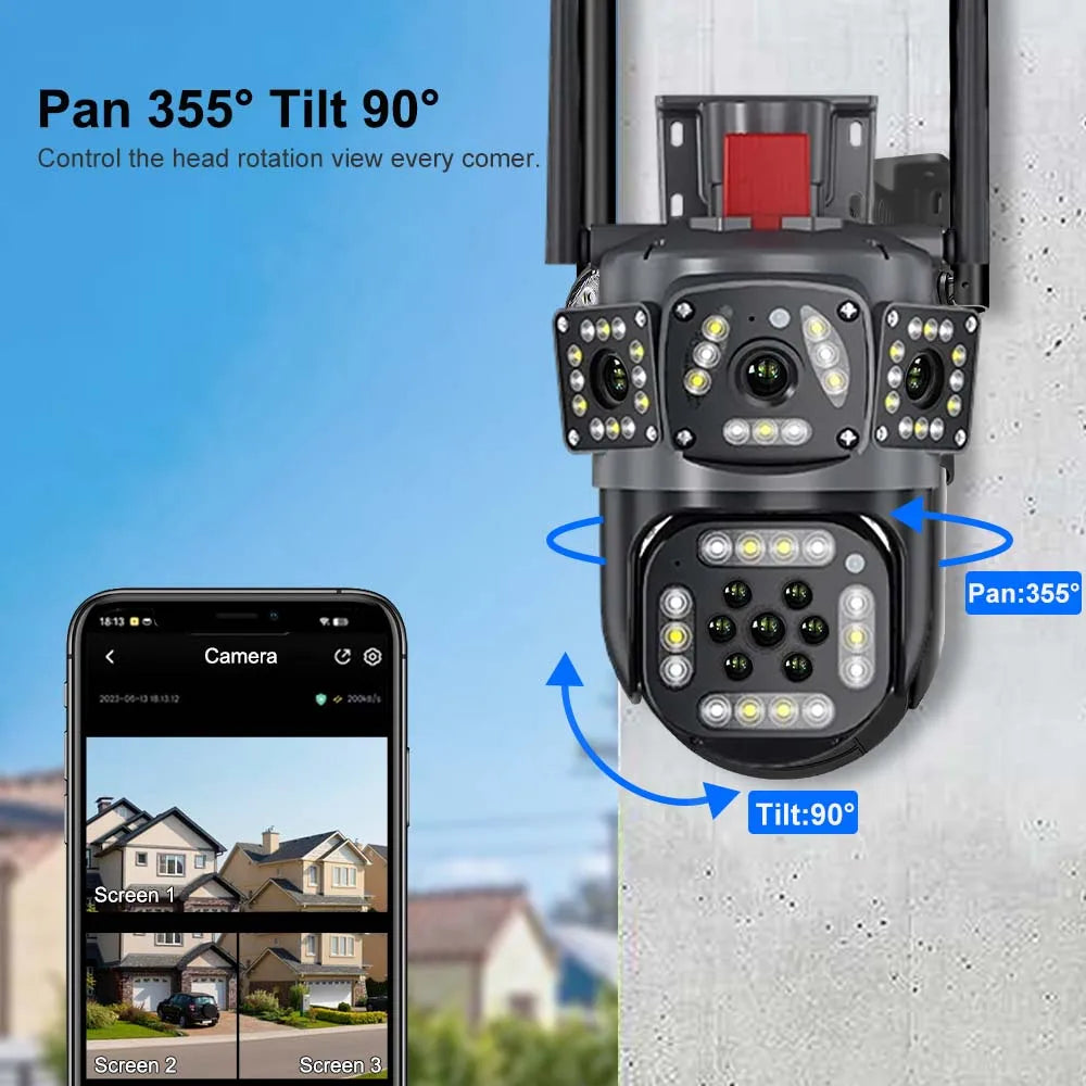 WiFi IP Camera Outdoor 3 Screen View PTZ Surveillance Cam
Auto Tracking CCTV Surveillance Security Cam P2P Street Camera
