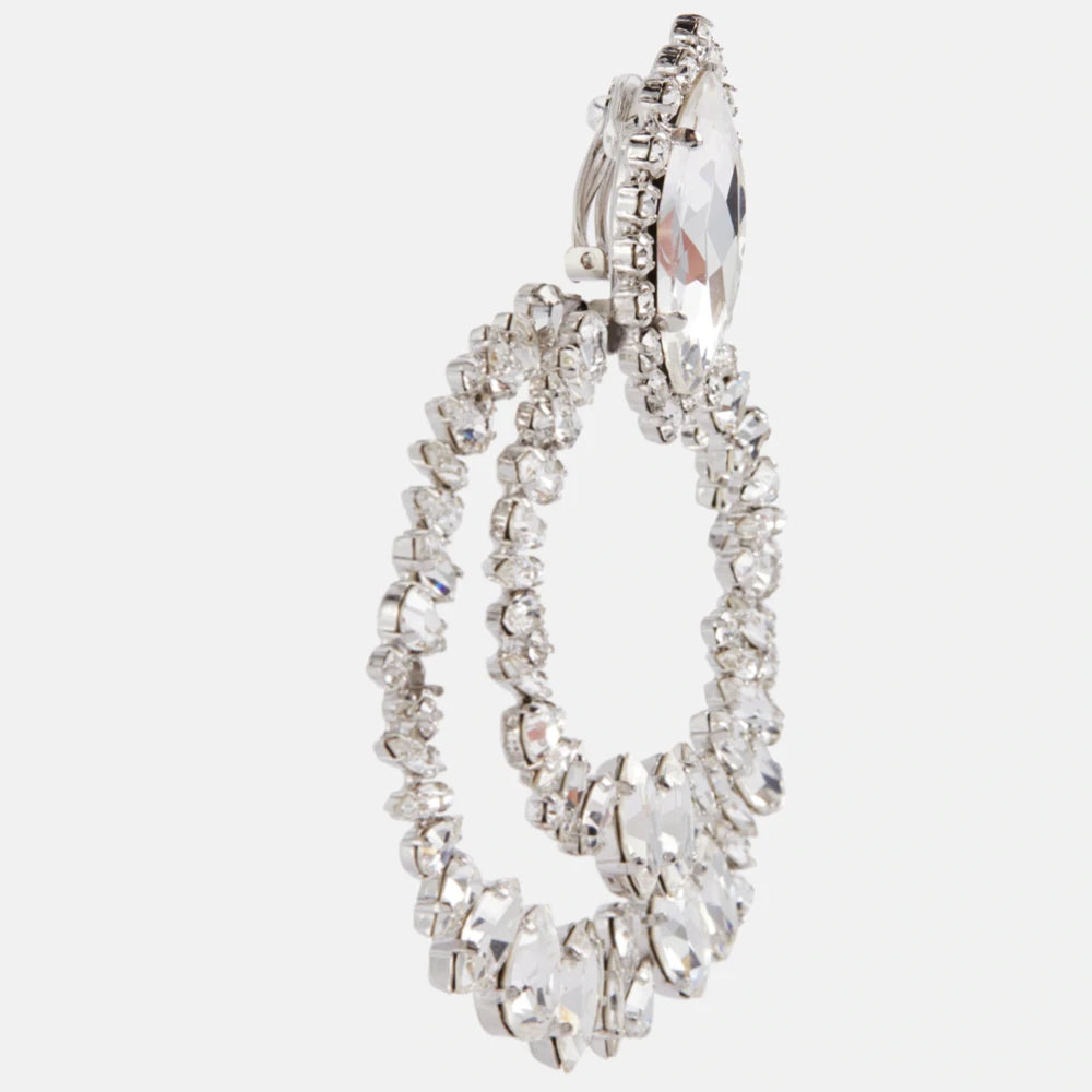 Geometric Clip on Earrings Elegant Large Rhinestones Hoop Earrings