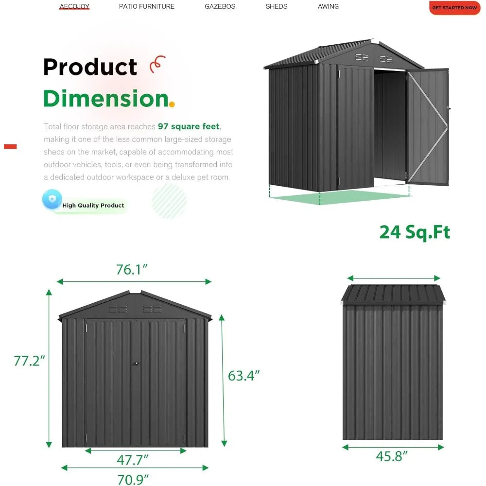 6' X 4' Storage Shed, Dark Grey Metal Shed,
Utility and Tool Garden Shed with Lockable Doors