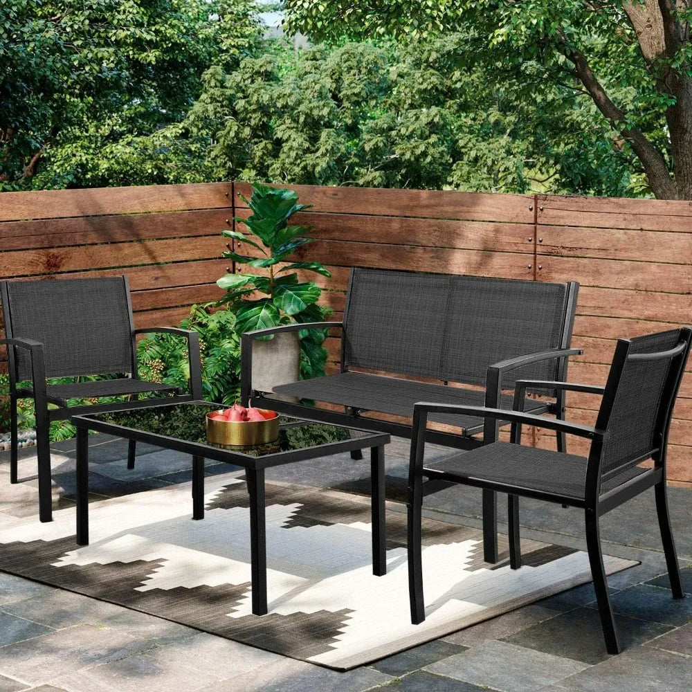 4 Pieces Patio Furniture Set, Outdoo, Black