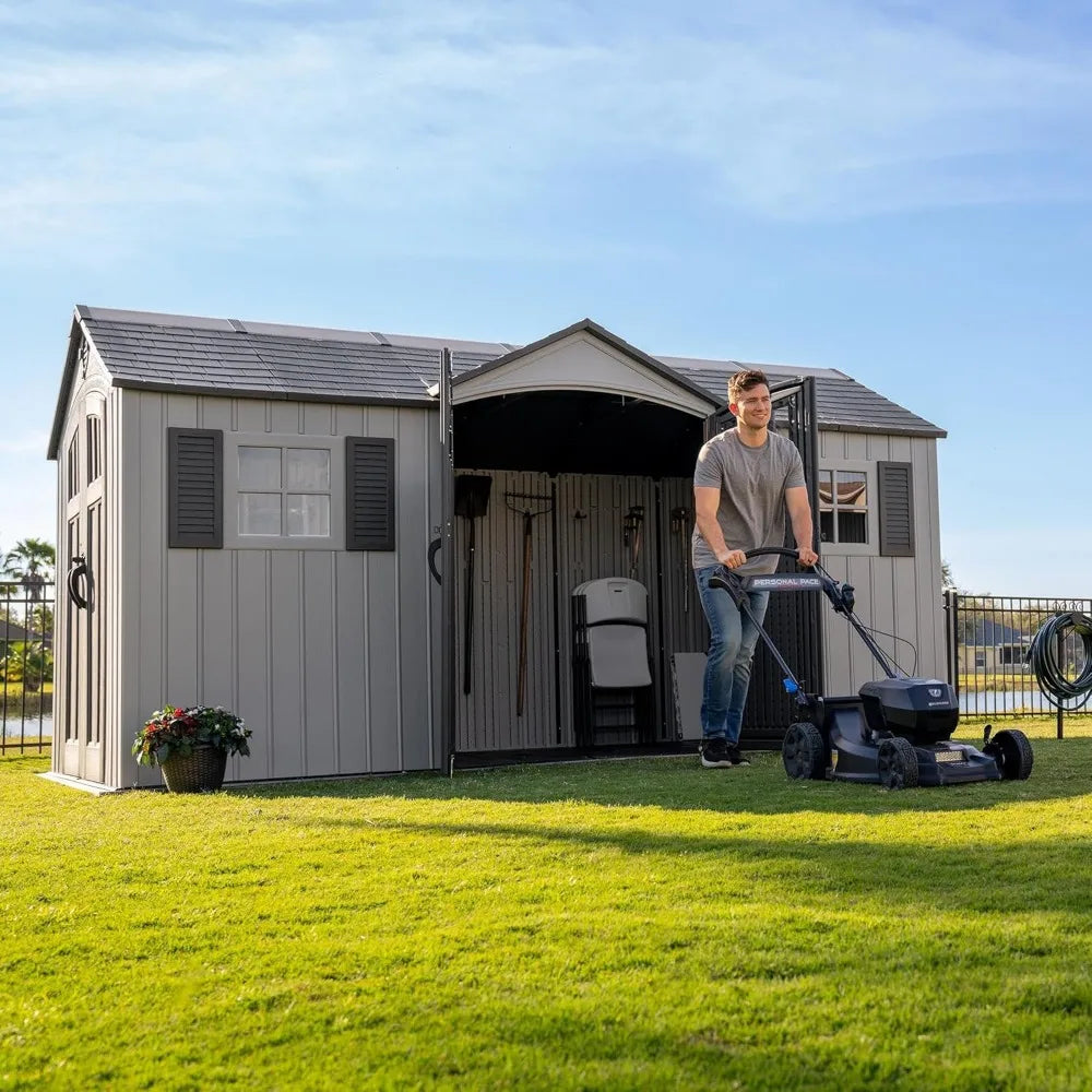 Dual Entry Outdoor Storage Shed, 15 x 8 Foot Sheds & Storage
for Garden Backyard, Patio, Lawn, Brown Gray Dual Entry