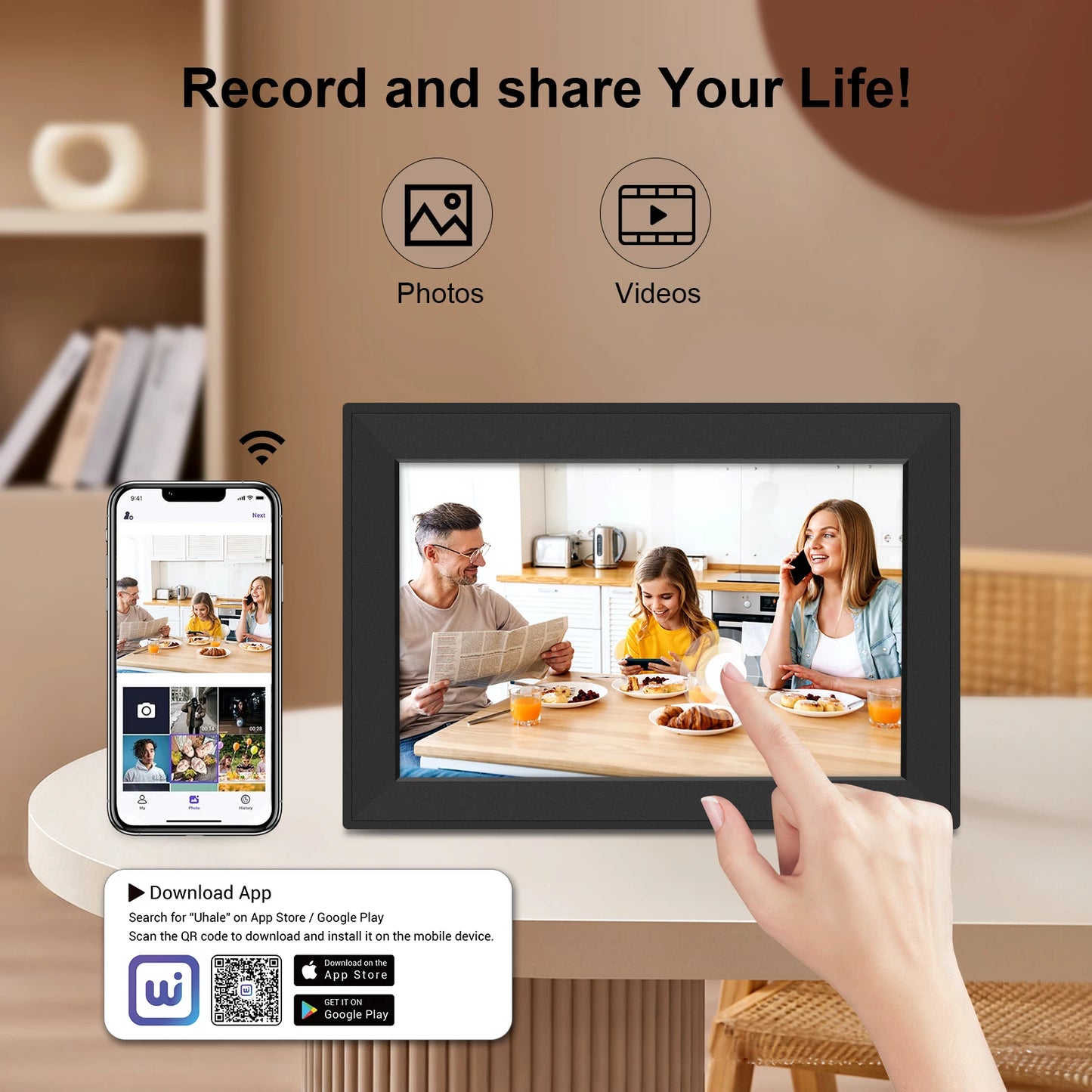 Digital Picture Frame 10.1 Inch WiFi Large Storage1280 x 800 HD IPS Touch Screen Auto-Rotate