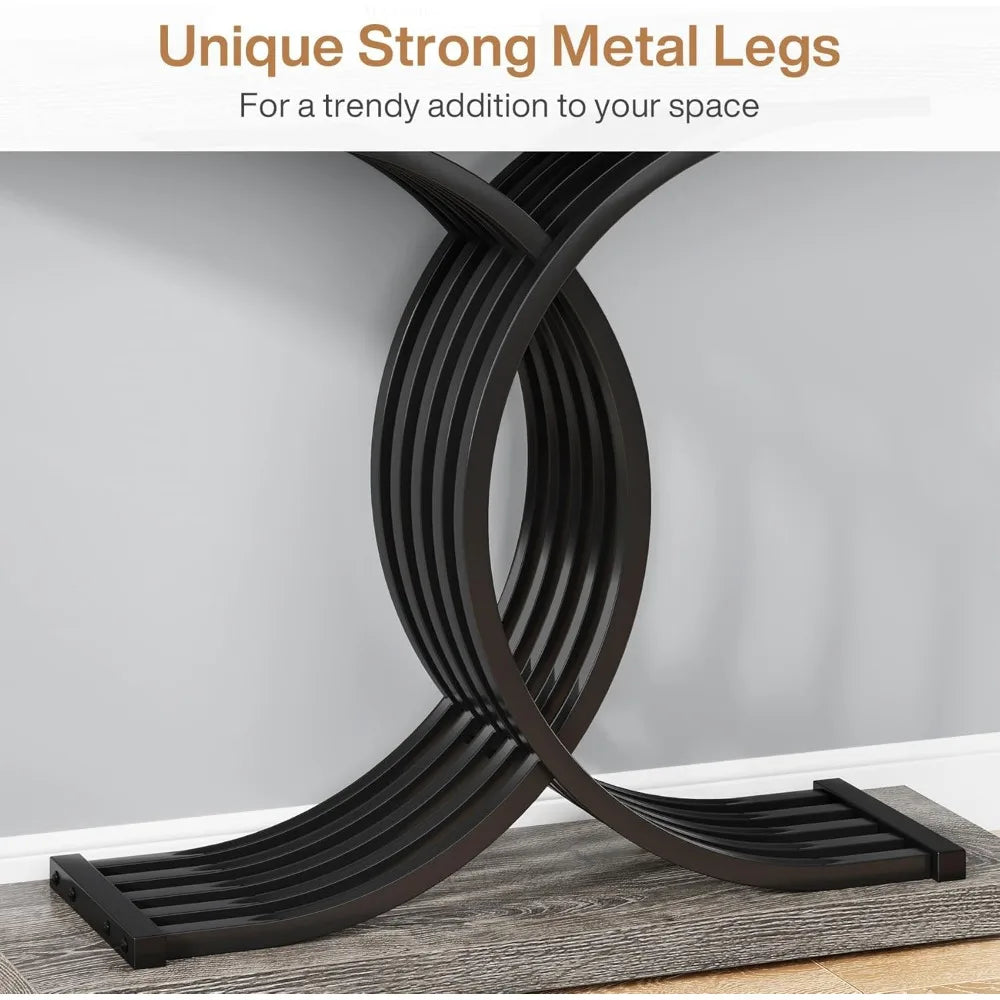 Industrial Entryway Table, 39-Inch Vintage Console Table
Accent Table with Geometric Metal Legs, Wood Sofa Table, Living Room