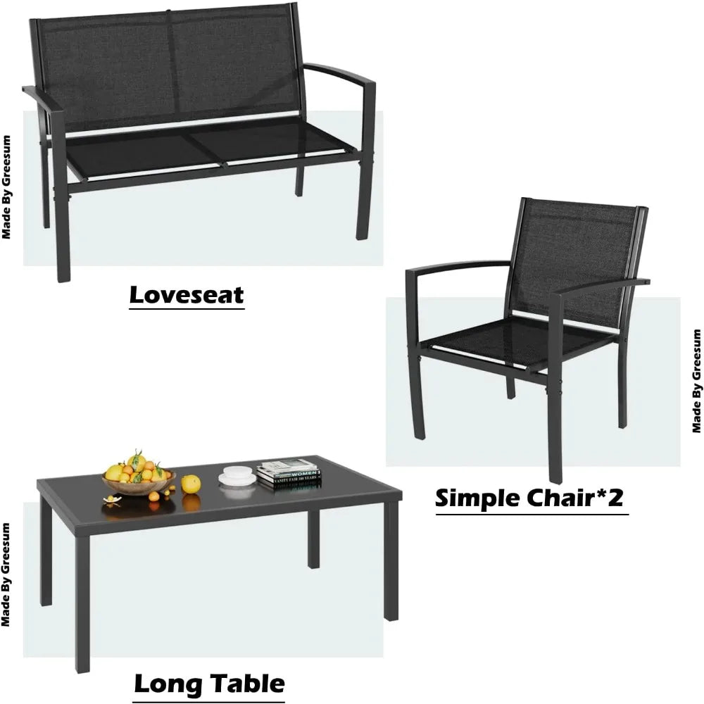 4 Pieces Patio Furniture Set, Outdoo, Black