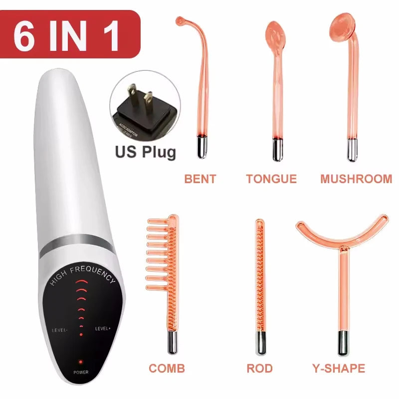 6 IN 1 High Frequency Electrode Wand w/Neon Electrotherapy
Glass Tube Spot Acne Remover Skin Care Face Hair Salon Beauty Device