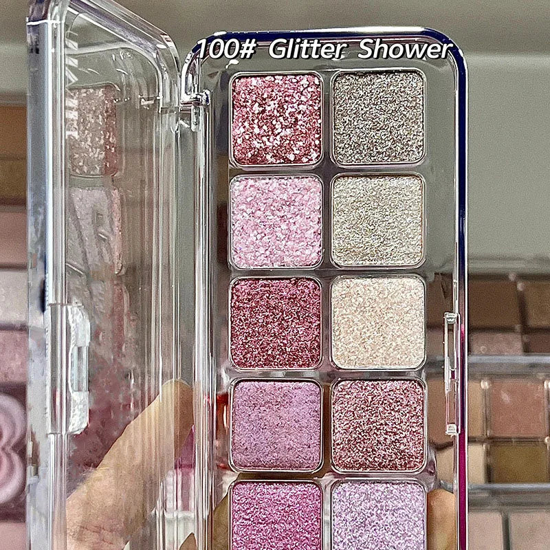 12-color eyeshadow palette - pink, white, red glitter and shimmer effects
Highly pigmented, long-lasting