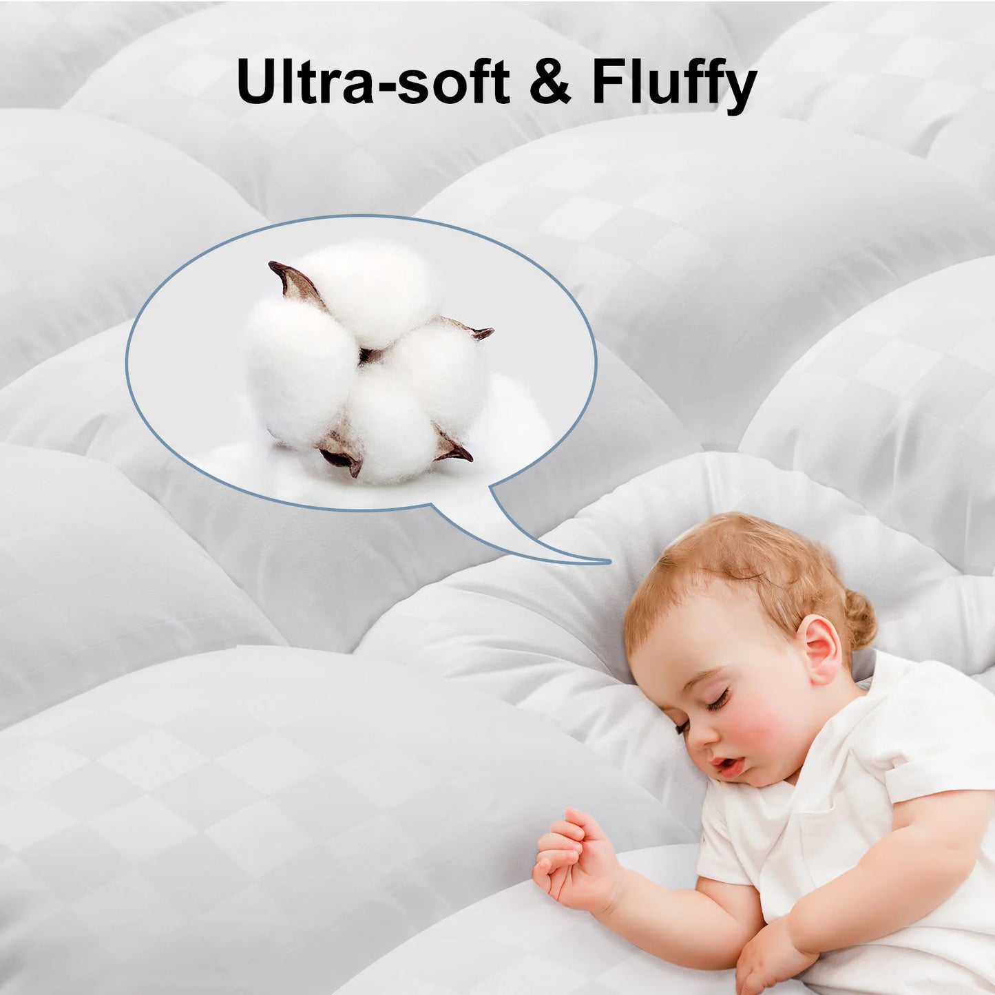 Luxurious Quilted Mattress Topper with Plush Deep Pockets - 8-21 Inch Stretch,
Breathable & Cooling Design, White with Checkered