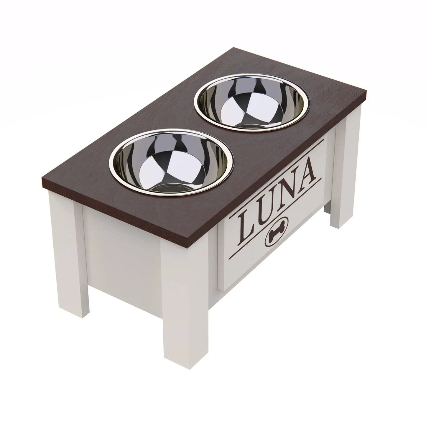 Raised Dog Bowl Stand with Internal Storage Elevated Dog Bowls
with Double Stainless Steel Dish Separate Design
