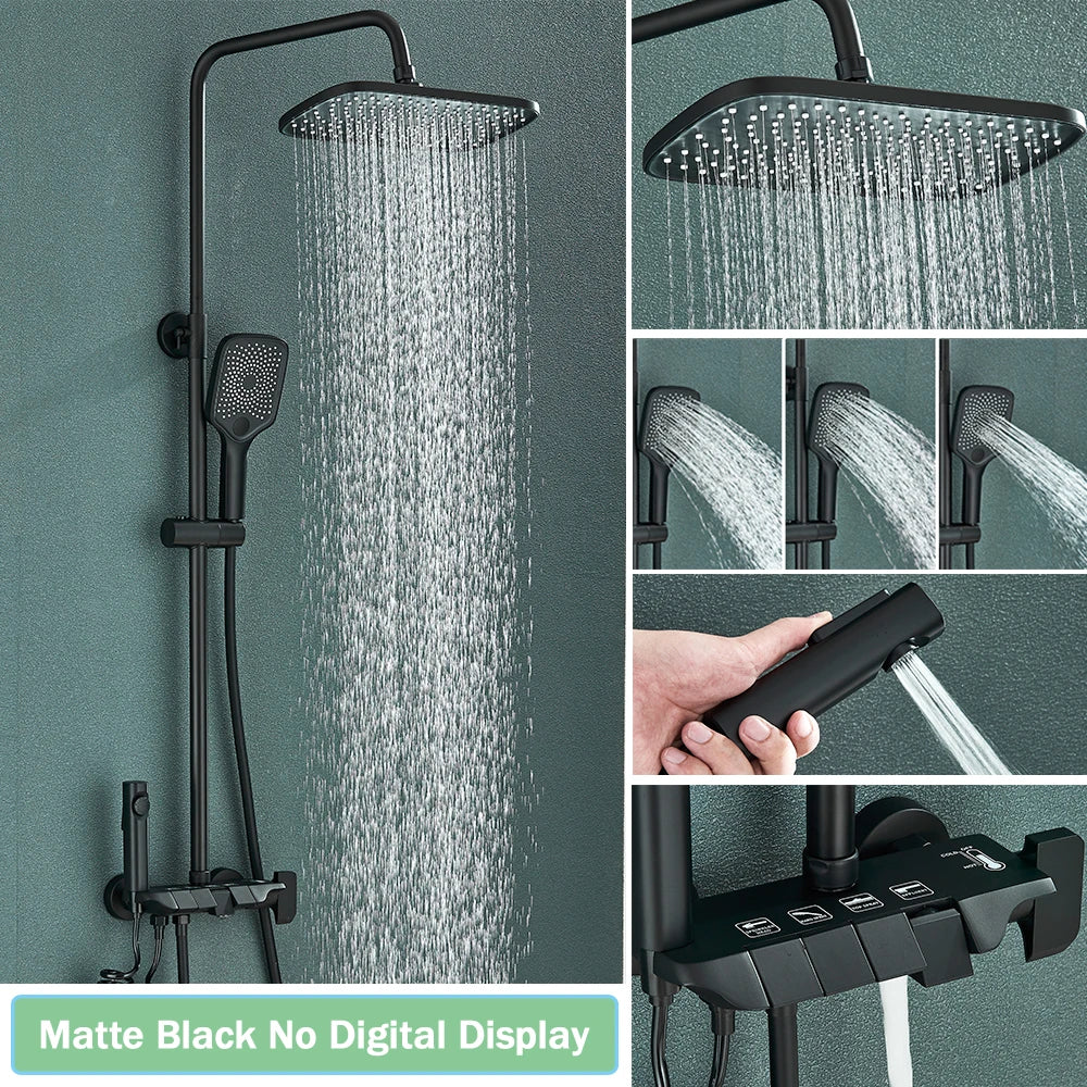 Black Smart Digital Display Shower Faucet Set Piano Style
Rainfall Bathroom System Grey Digital Mixer Tap Bidet Shower