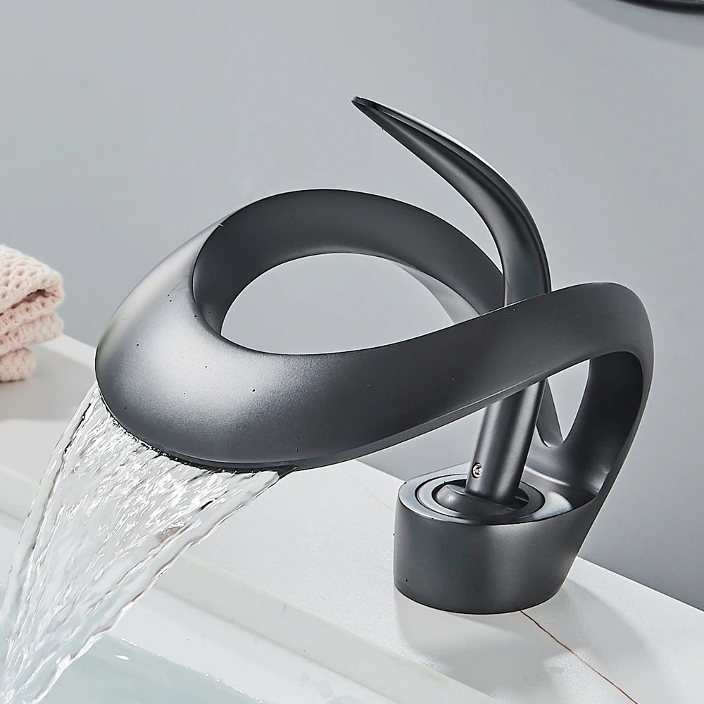Solid Brass Waterfall Basin Faucet Single Handle Hot Cold Water