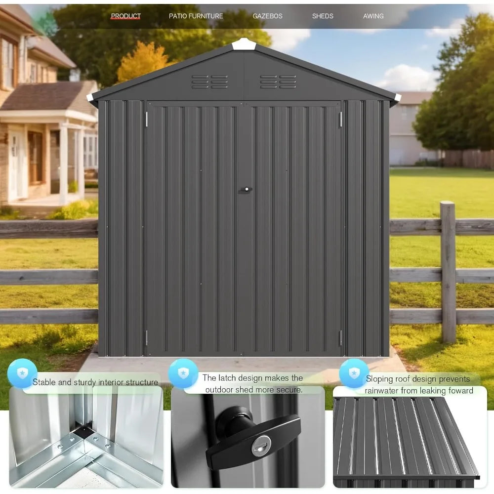 6' X 4' Storage Shed, Dark Grey Metal Shed,
Utility and Tool Garden Shed with Lockable Doors