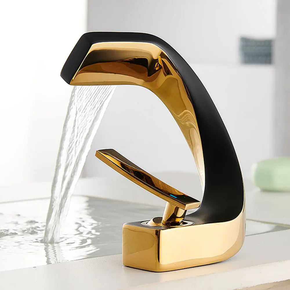 Bathroom Deck Mounted Basin Faucet Black Sink Tap Single Hole Water Tap Hot and Cold mixer faucet