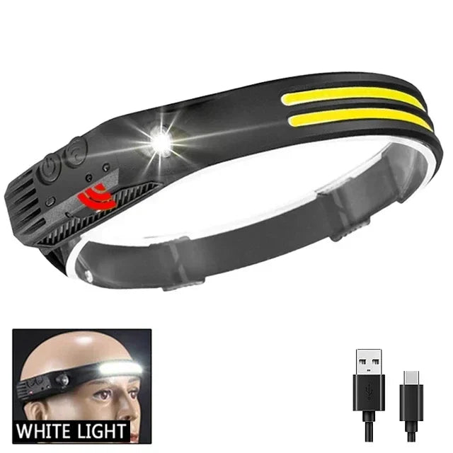 Powerful COB Induction Headlamp 5 Lighting Modes Head Flashlight Built-in Battery USB Charging Outdoor Camping Fishing Headlight
