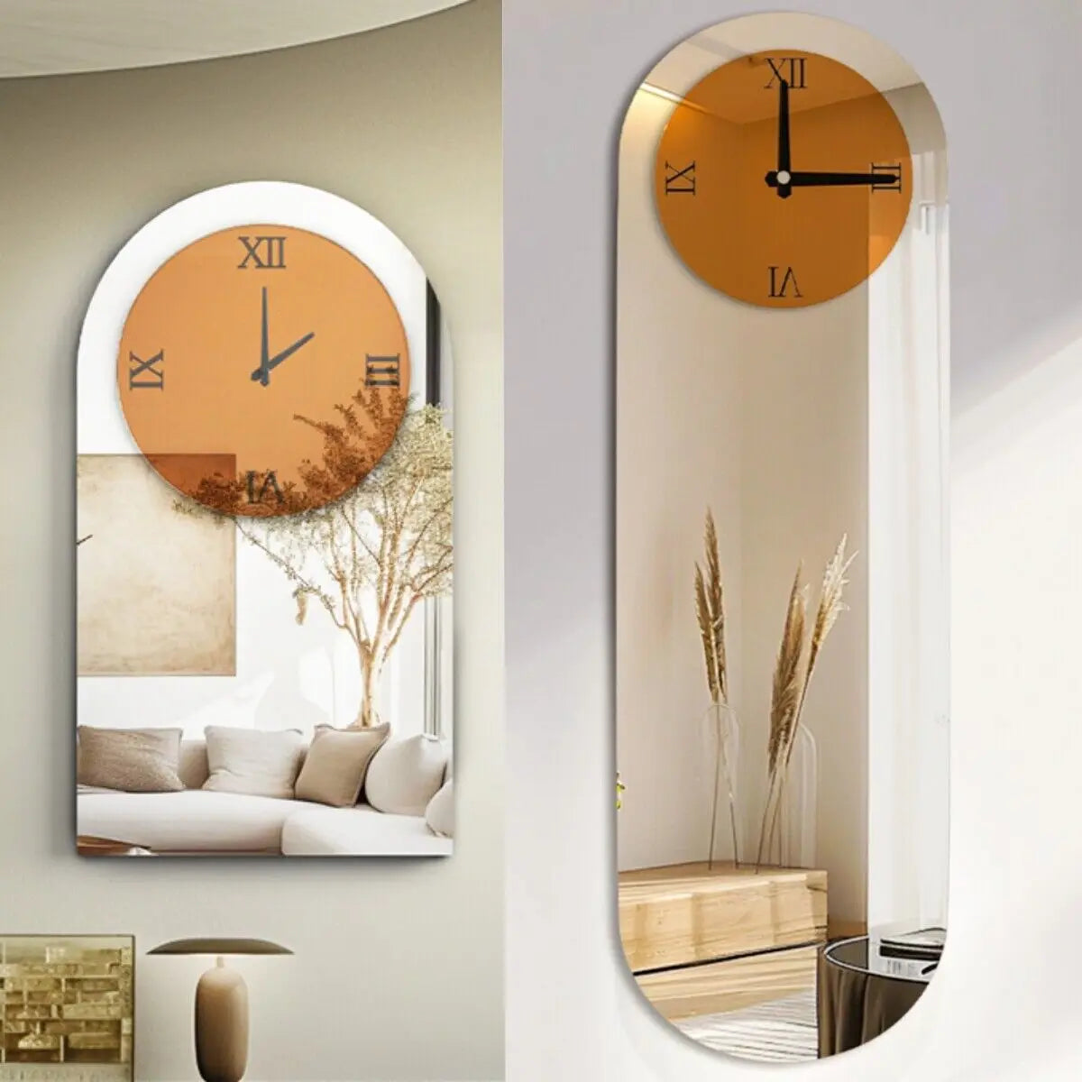 Long Oblong Wall Clock with Silver Mirror
Modern Decorative Clock Roman Numerals for Living Room Bedroom