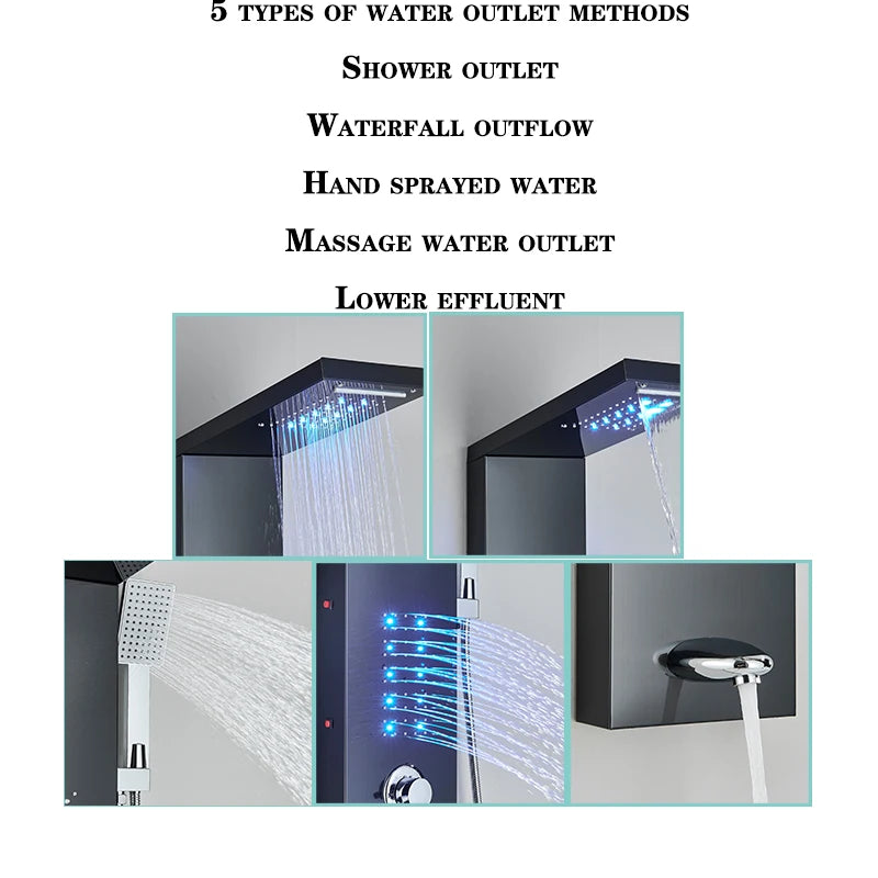 LED Shower Faucet Bathroom SPA Massage Jet Shower Matte Black
Column System Waterfall Rain Shower Panel Bidet Sprayer Tap