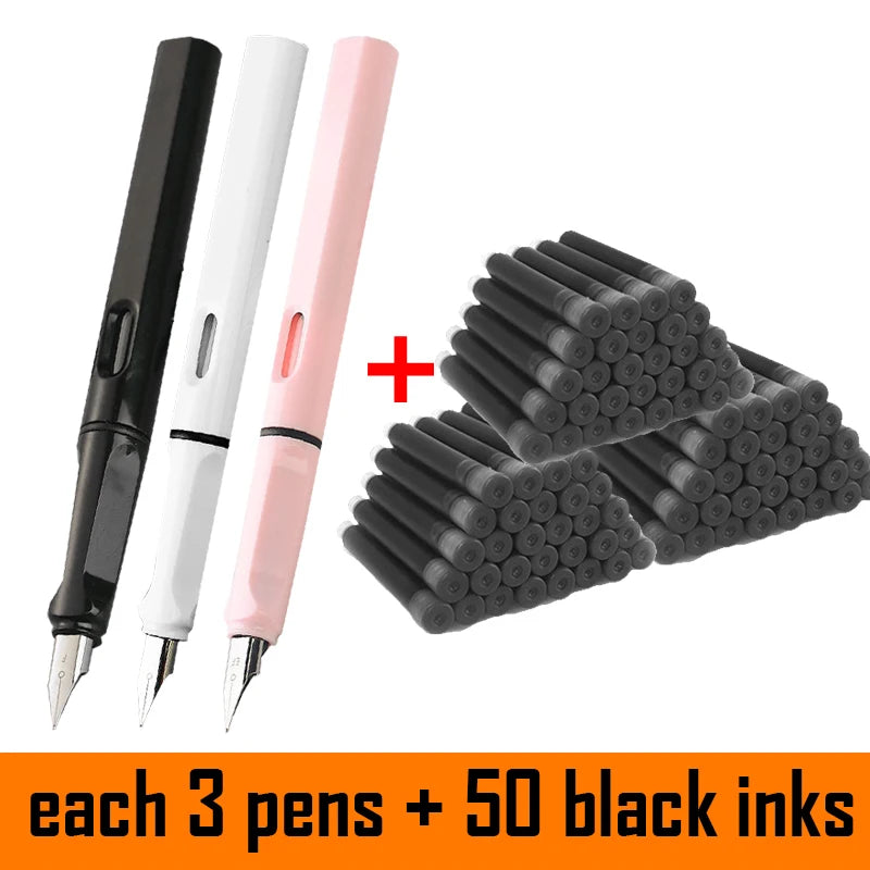 53Pcs Fountain Pen Replaceable Ink Set Black/Blue/Red ink 0.3 Writing Supplies