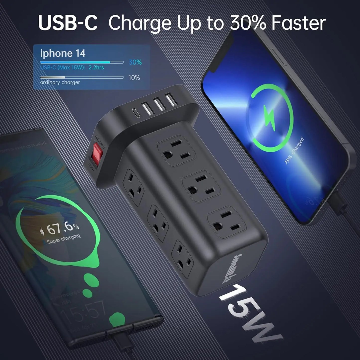 Surge Protector Power Strip Tower 10FT Extension Cord with Multiple Outlets
12 AC 4 USB (1 USB C)Mini Power Strip with USB Port