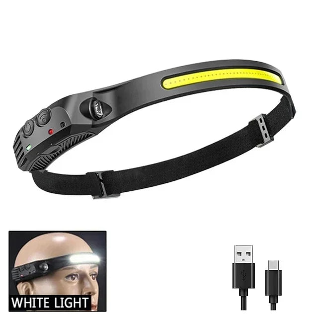 Powerful COB Induction Headlamp 5 Lighting Modes Head Flashlight Built-in Battery USB Charging Outdoor Camping Fishing Headlight