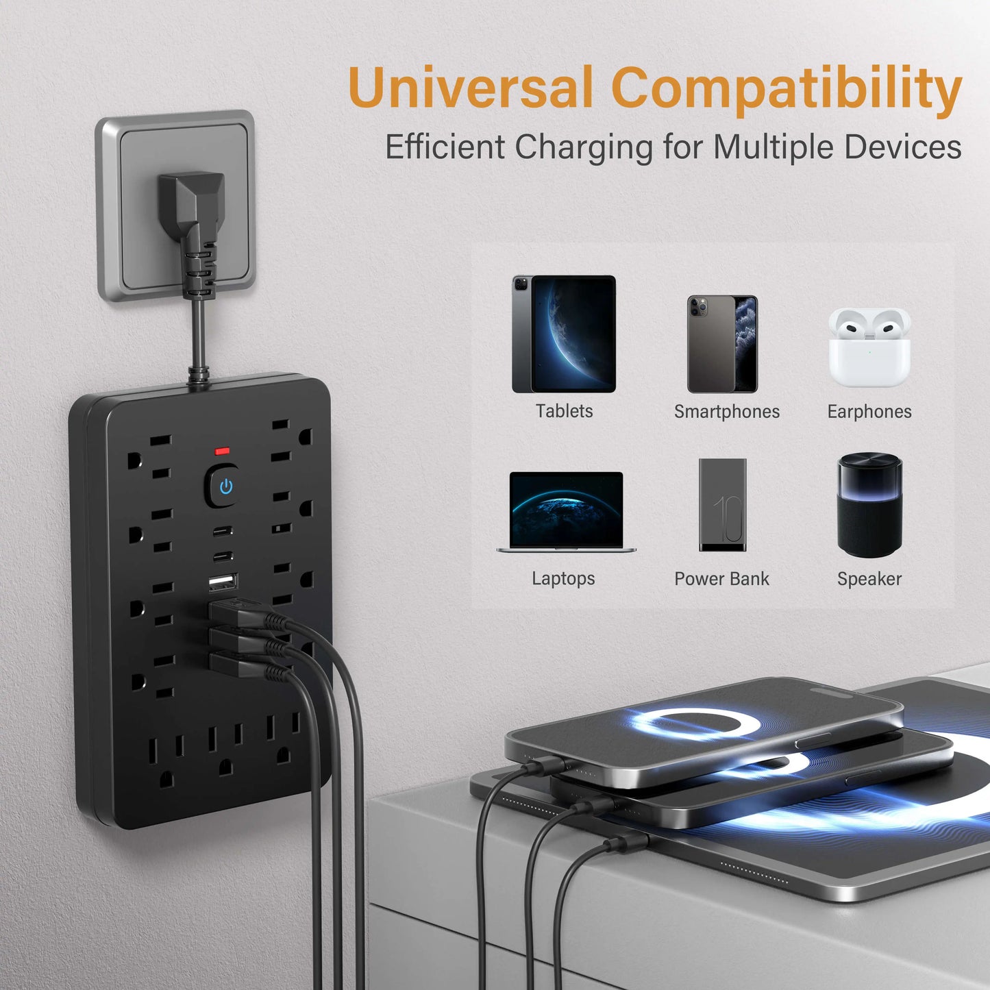 Versatile 17-in-1 Power Hub with Surge Protection
- Includes 11 AC Outlets, 4 USB Ports & 2 Type-C