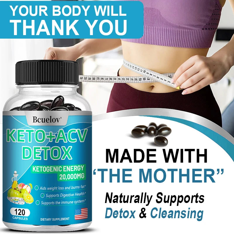 Keto + Apple Cider Vinegar Detox Capsules -
Support Immune, Digestion, Energy, Fat Burning, Weight Management, Metabolism