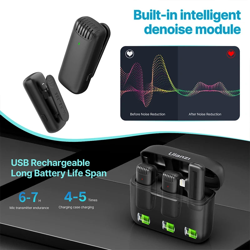 J12 Professional Wireless Lavalier Microphone For iPhone Android PC
Live Broadcast Gaming Audio Video Recording Mini Mic