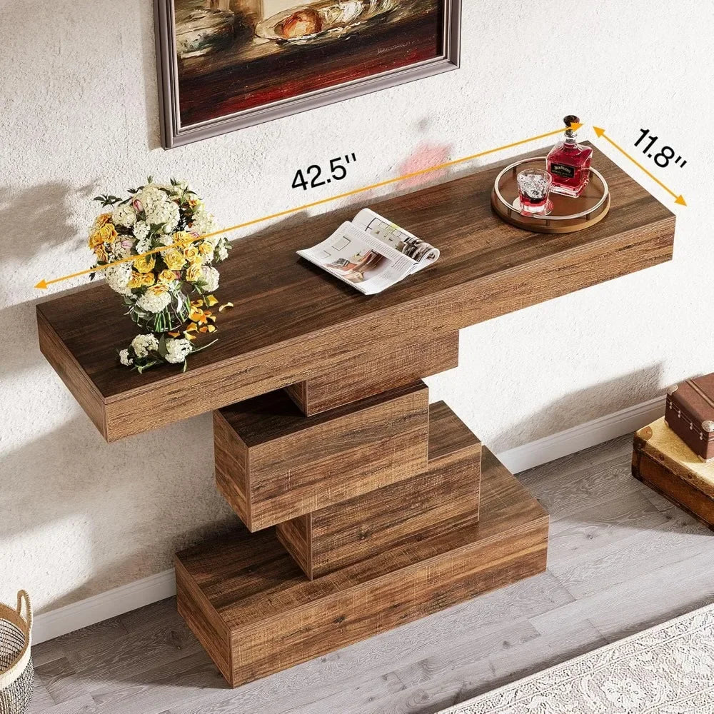 Console Table, 42.5-Inch Narrow Wood Sofa Table
Behind Couch with Geometric Base, Industrial Entryway Accent Table