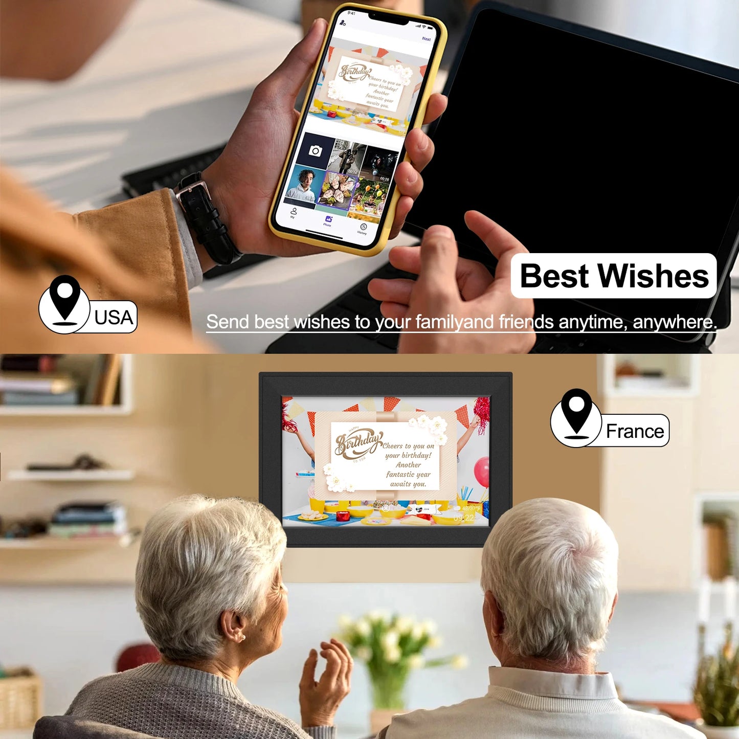 Digital Picture Frame 10.1 Inch WiFi Large Storage1280 x 800 HD IPS Touch Screen Auto-Rotate