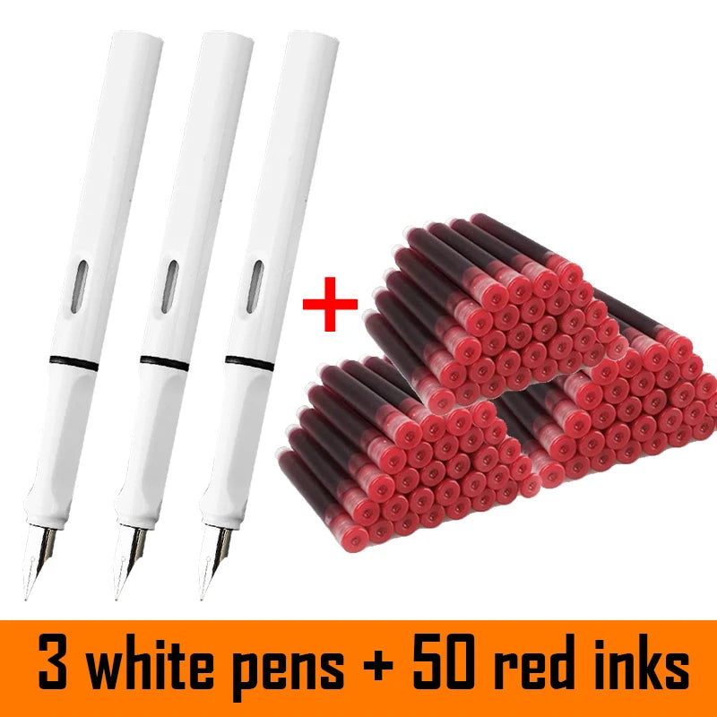 53Pcs Fountain Pen Replaceable Ink Set Black/Blue/Red ink 0.3 Writing Supplies