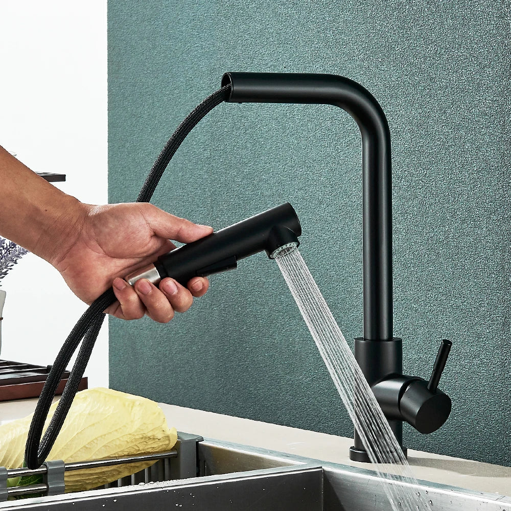 Black Flexible Pull Out Kitchen Faucet Stainless Steel
2 Modes Nozzle Faucets 360 Degree Rotating Hot Cold Water Sink Mixer Tap