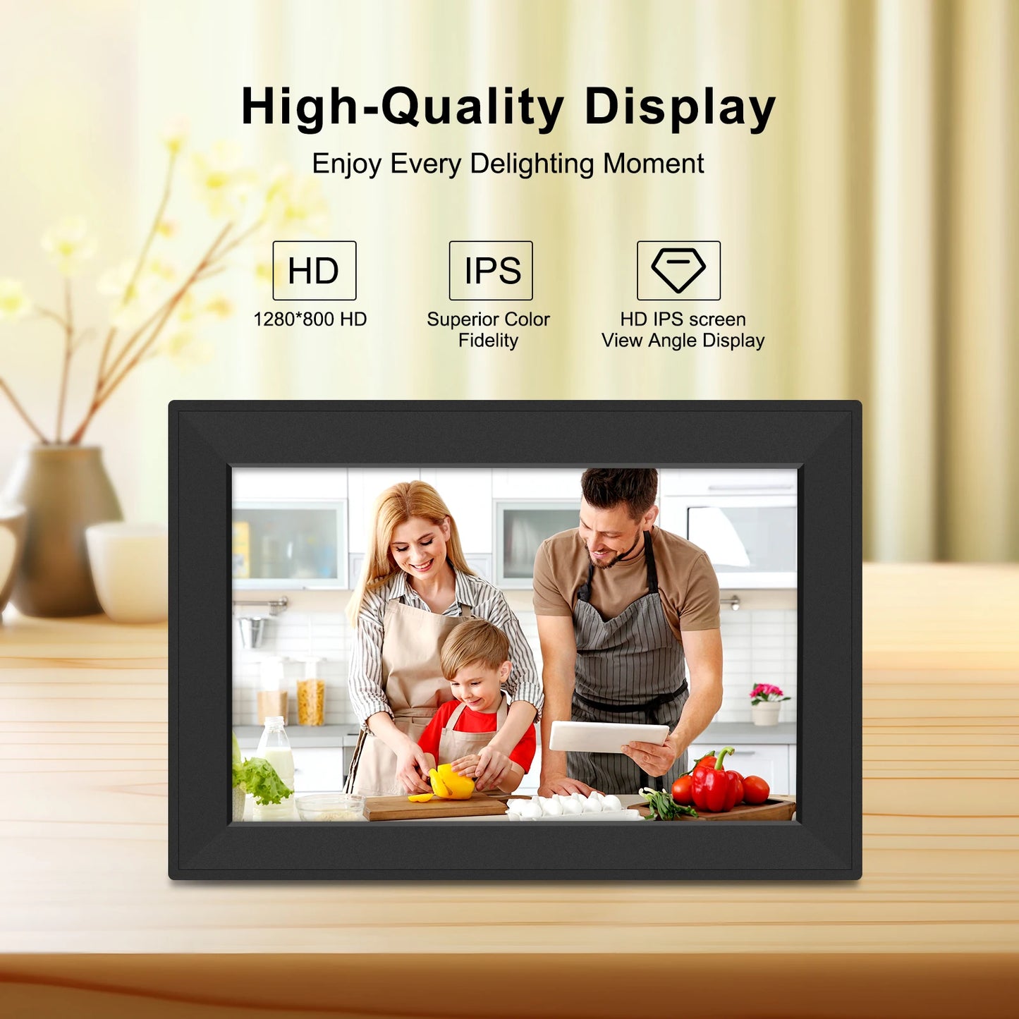 Digital Picture Frame 10.1 Inch WiFi Large Storage1280 x 800 HD IPS Touch Screen Auto-Rotate