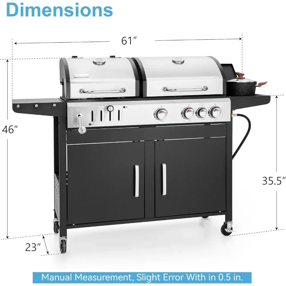 BBQ Grill 3 Burner Propane Gas and Charcoal Grill Combo with Side Burner