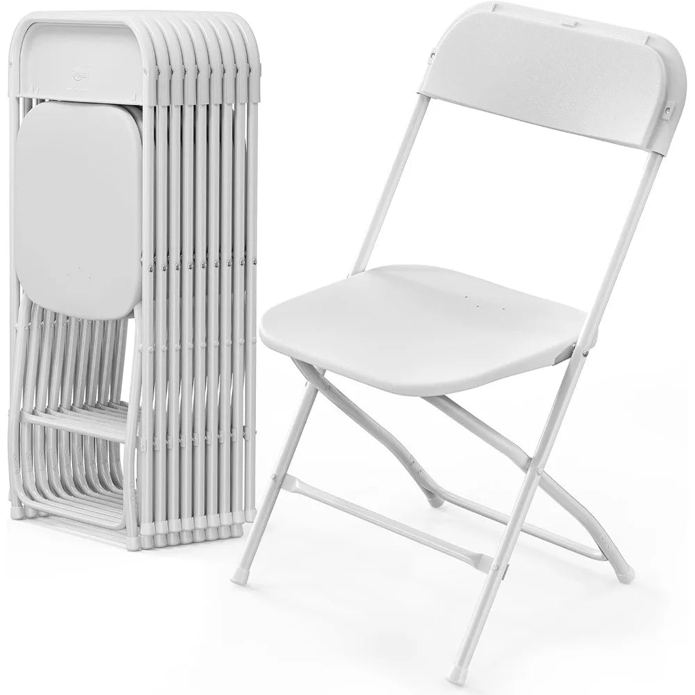 10 Pack White Plastic Folding Chair,
Indoor Outdoor Portable Stackable Commercial Seat Steel Frame 350lb. Capacity