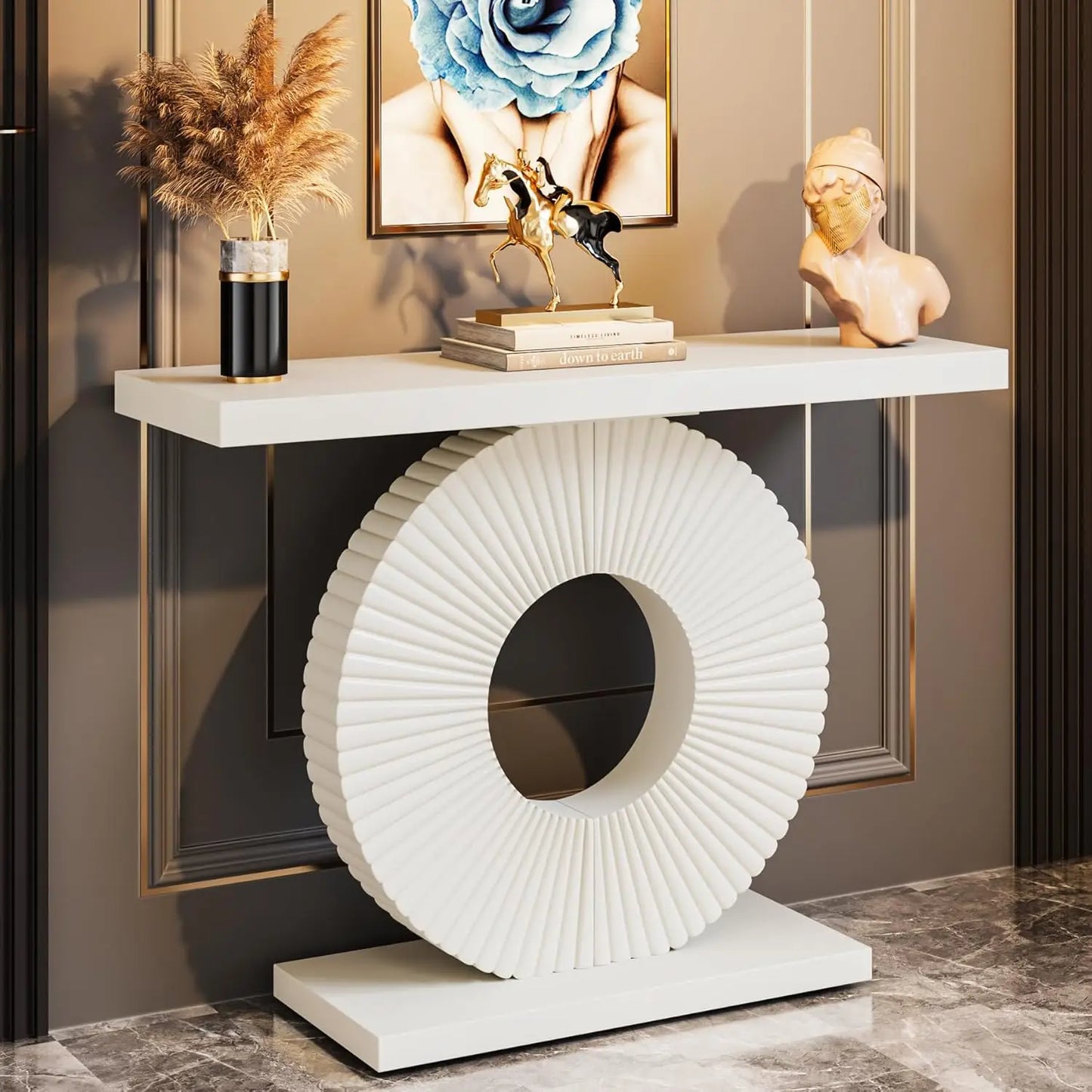 Modern Console Table with Geometric Base
40 inch Wood Entryway Sofa Table Narrow Long, Contemporary Accent Table