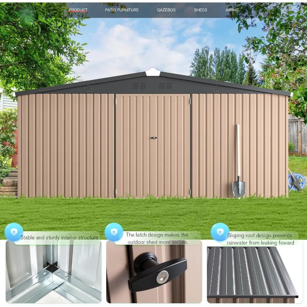 14 'x 12' Shed Outdoor Metal Storage, Large Steel Courtyard Shed,
Garden, Backyard, Terrace, Outdoor Tool Storage, Gray