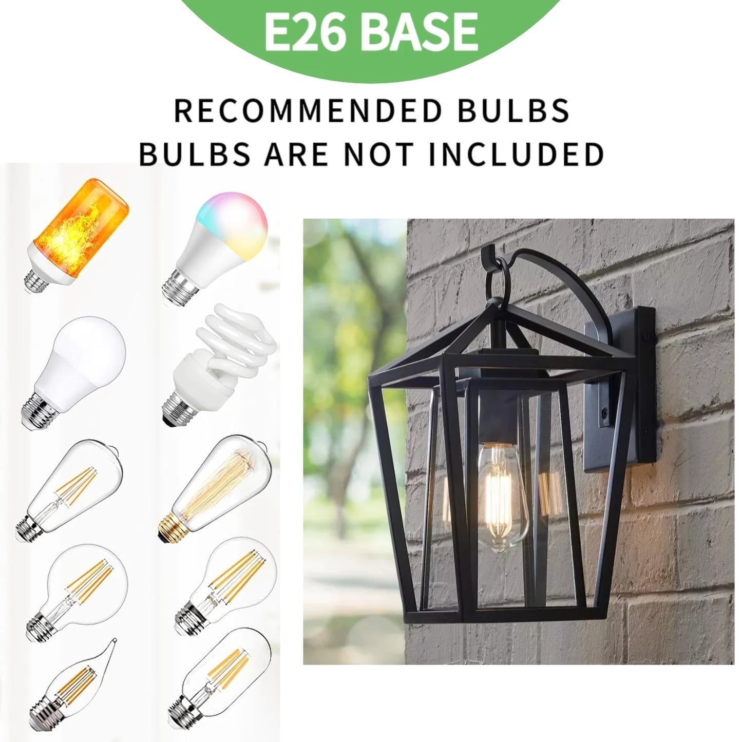 Outdoor Wall Light Fixtures, Exterior Waterproof Lanterns,
Porch Sconces Wall Mounted Lighting with E26 Sockets & Glass Shades