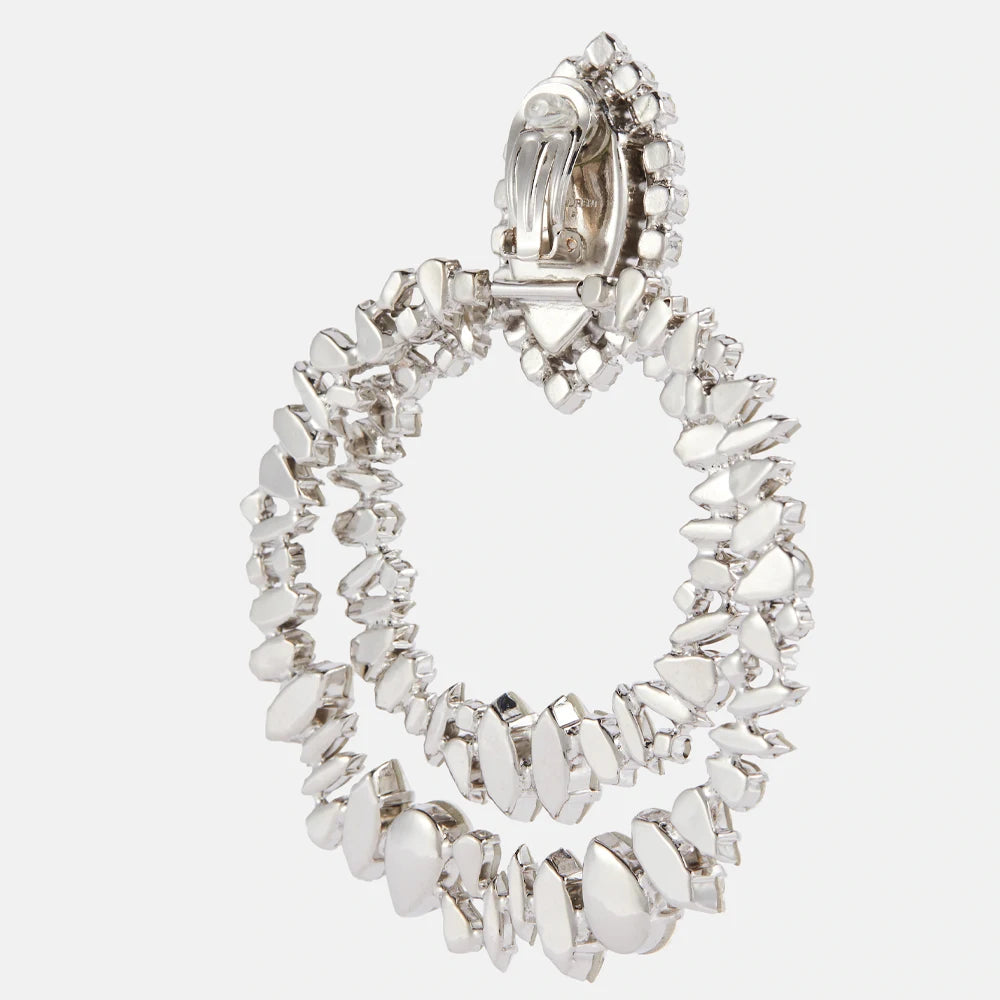 Geometric Clip on Earrings Elegant Large Rhinestones Hoop Earrings