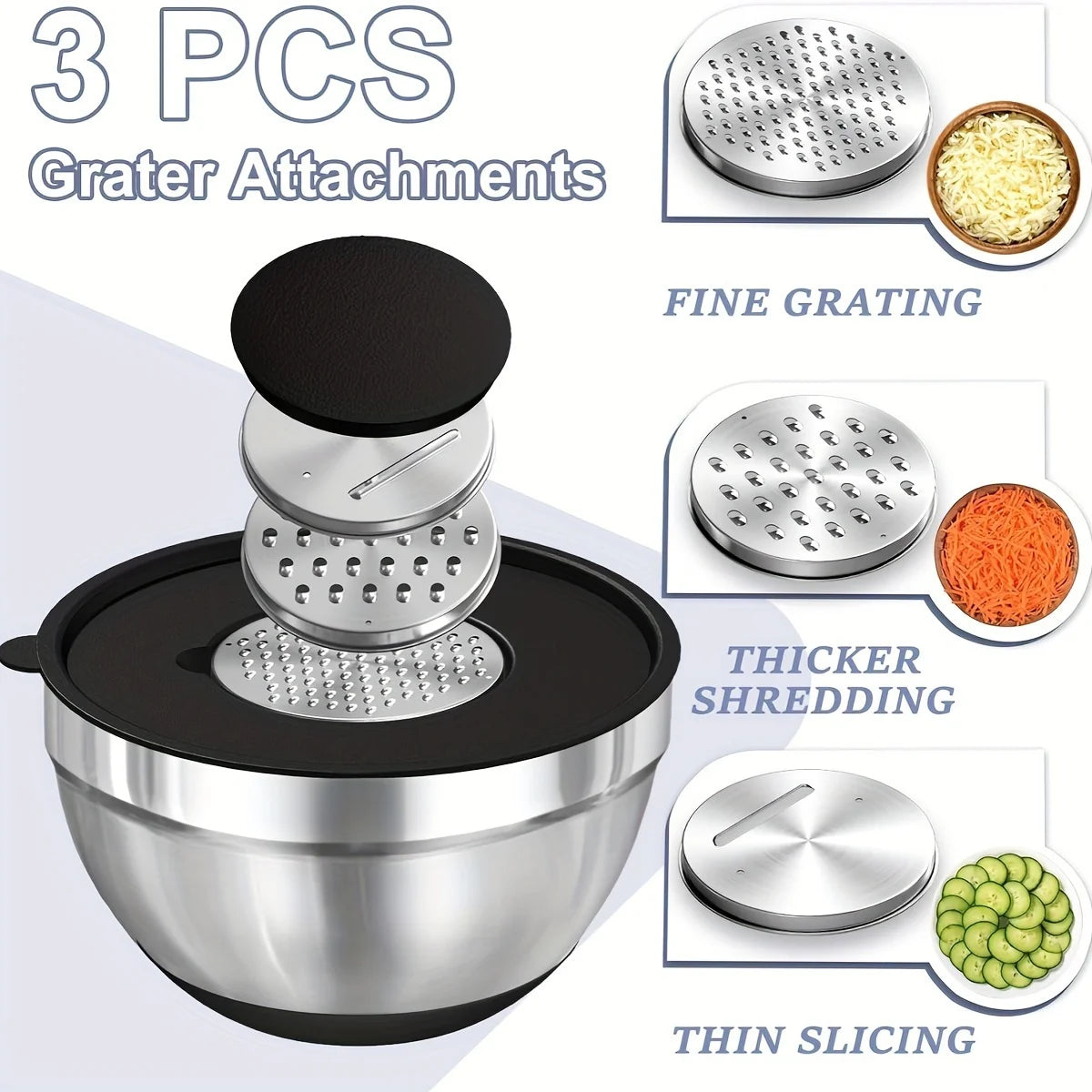 8pcs Mixing Bowls with Airtight Lids Stainless Steel Mixing Bowl Set,
Attachments Bottoms, Black Kitchen Bowls, Baking Serving