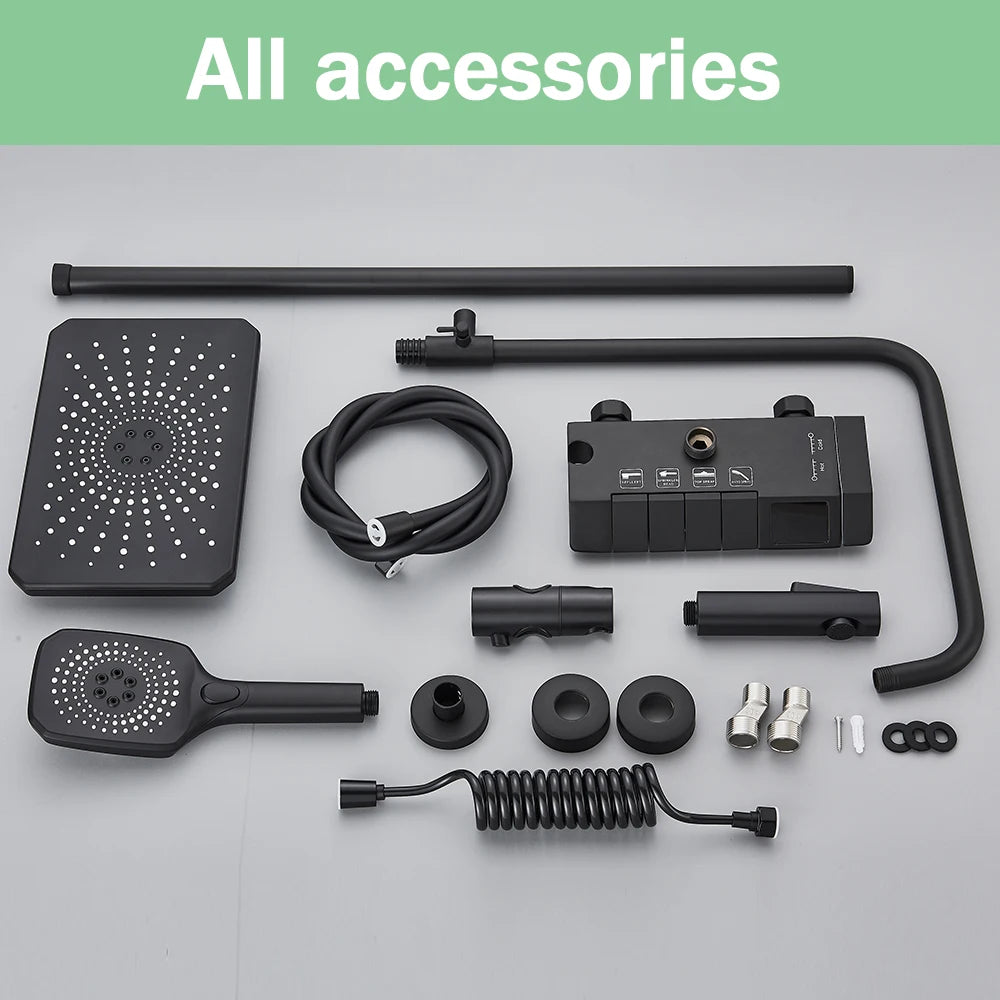 Black Smart Digital Display Shower Faucet Set Piano Style
Rainfall Bathroom System Grey Digital Mixer Tap Bidet Shower